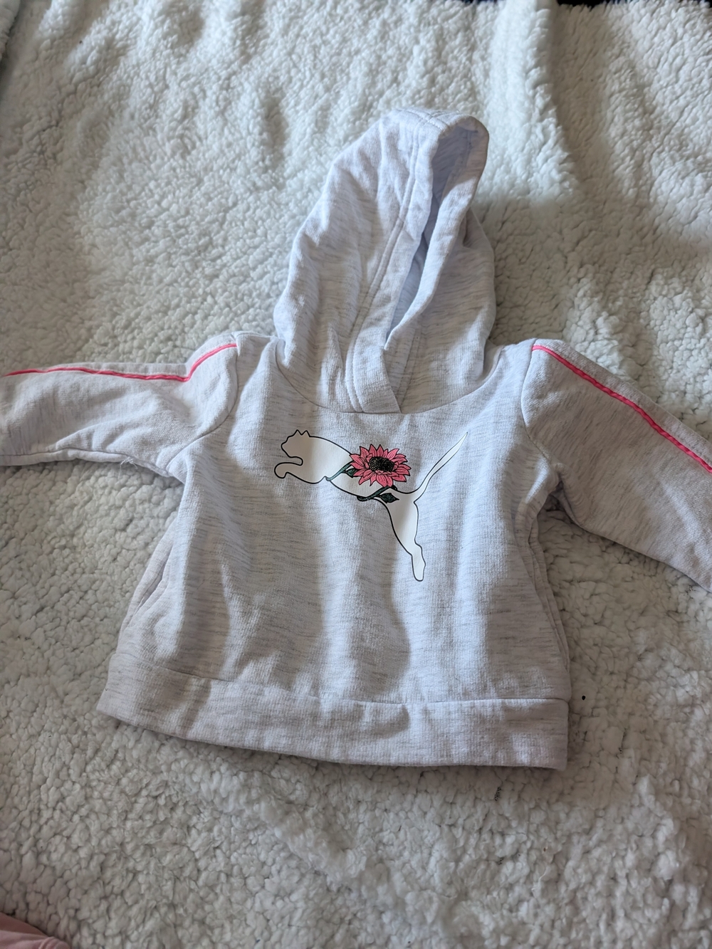 Puma Kids Heather Gray Hoodie with Pink Flower Logo